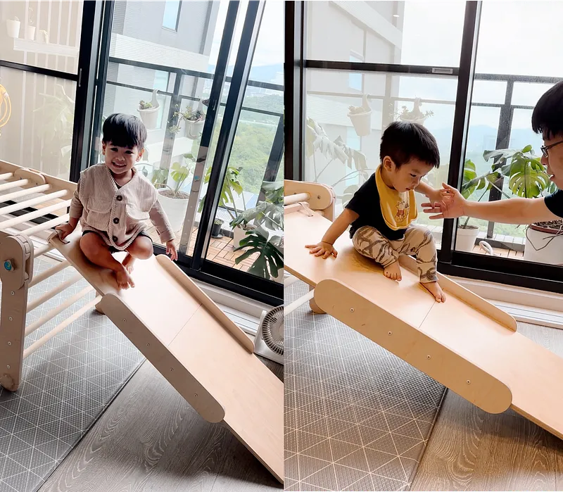 1歲的弟弟跟2歲博美都最愛溜滑梯啦!