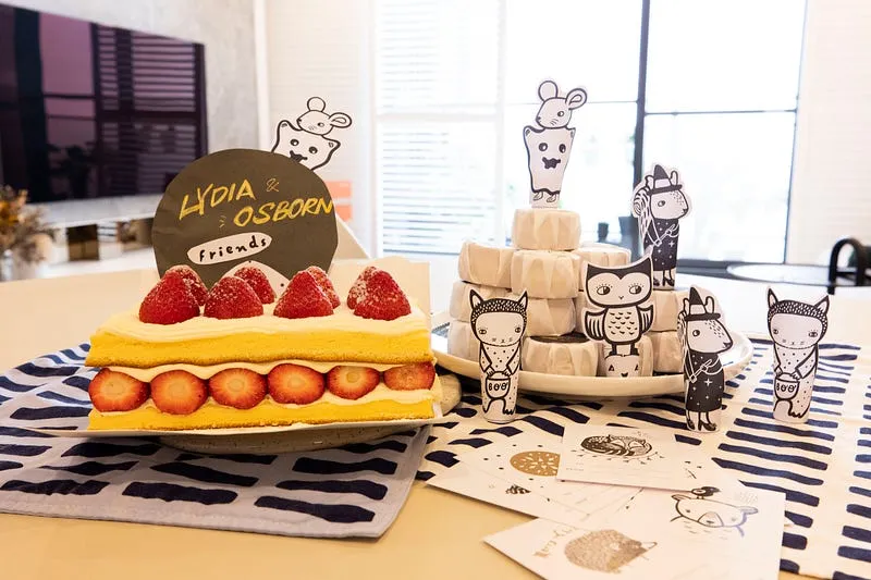 去年的Party為了慶祝即將誕生的博美,用插畫列印簡單搭配蛋糕就很童趣