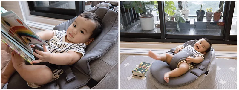 6m博美稍微會翻書,最近還學會用腳卡住書,坐在躺椅上很有架勢